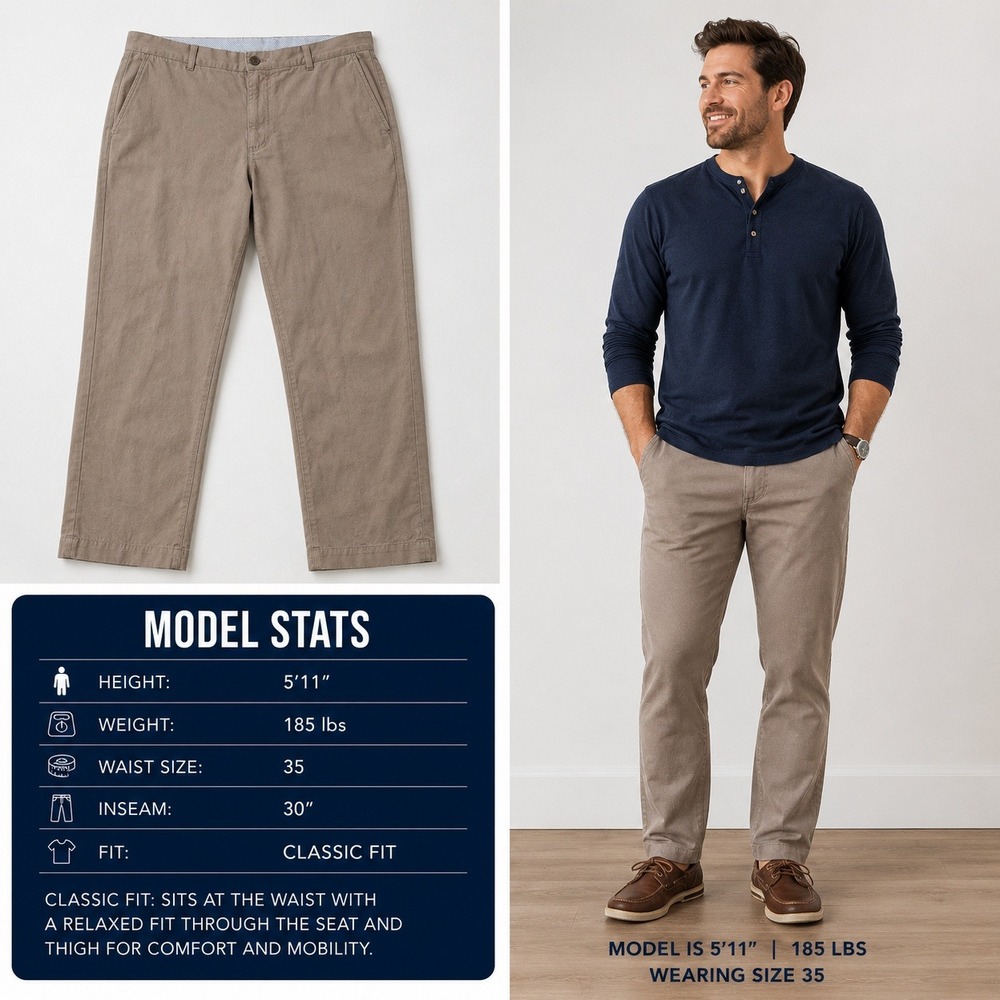 Brooks Brothers Mens 35x30 Regular Fit Cotton Linen Chino Pants Khaki Tan Brown